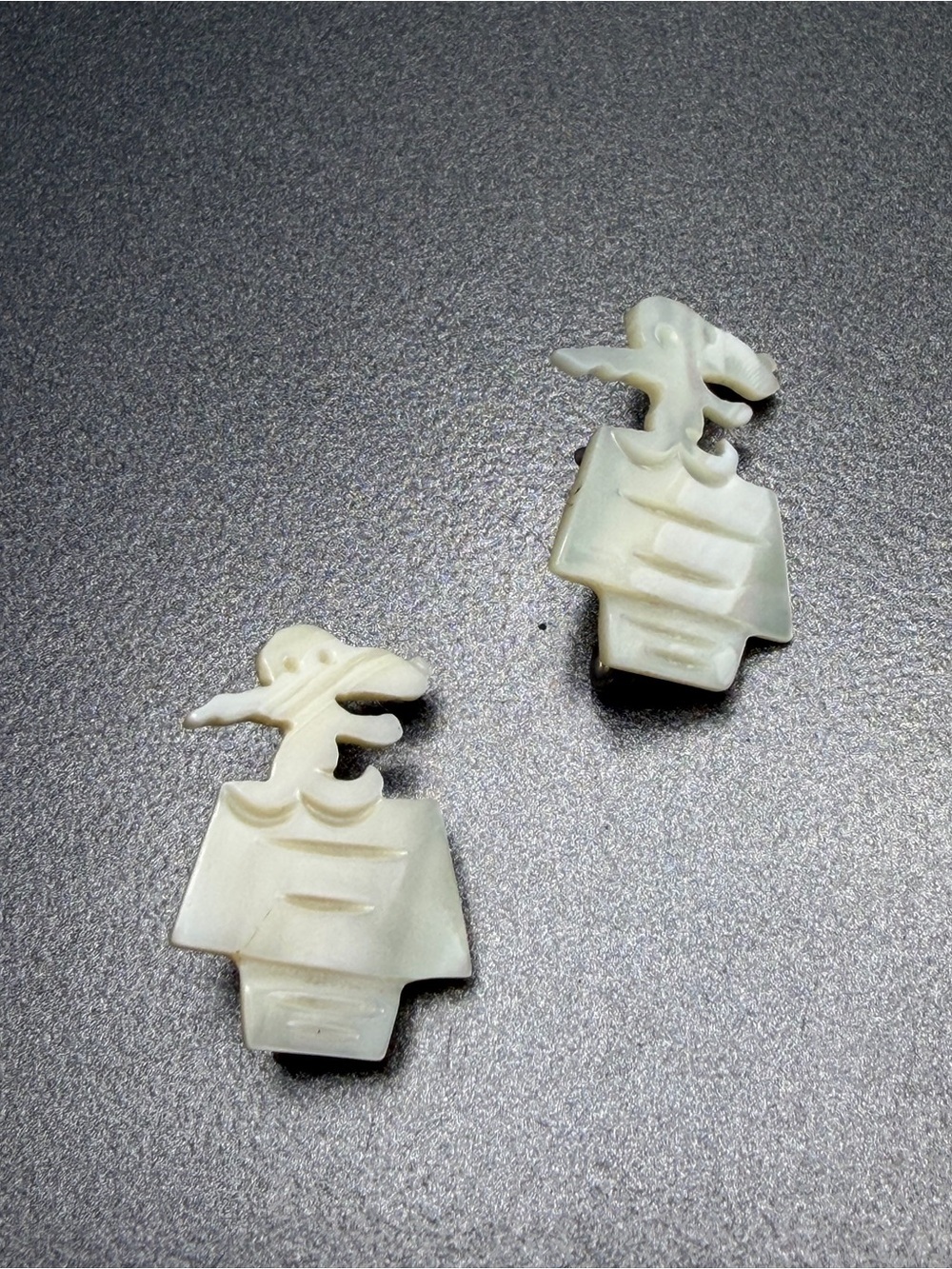 Carved Mother-of-Pearl Snoopy Character Brooches